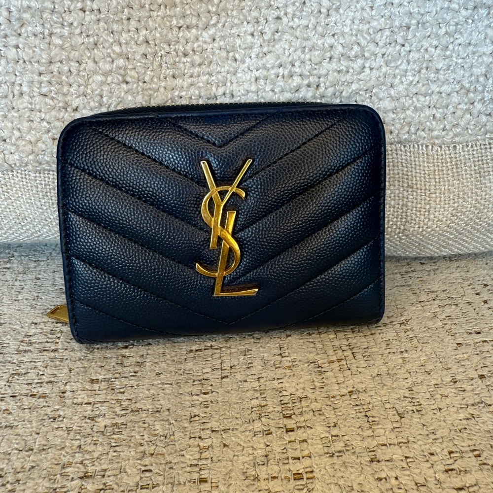YSL Cassandre Blue Wallet w/ Gold Logo
